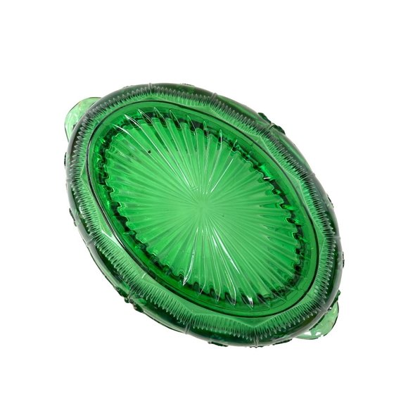 EAPG Bowl Emerald Green & Gold Paneled Dogwood Circa 1905 - 1915 Antique 12" - Picture 7 of 8